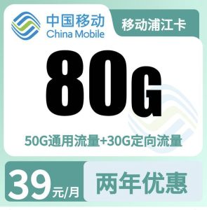 移动浦江卡39元80G+300分钟【只发上海】-万优宝库・全国流量卡领取平台